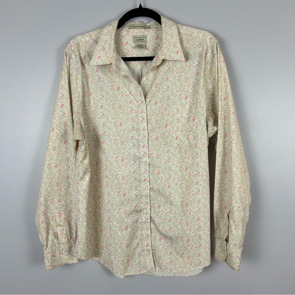 LL Bean Cream and Pink Floral Casual Button Down Shirt Size Large - Picture 2 of 10